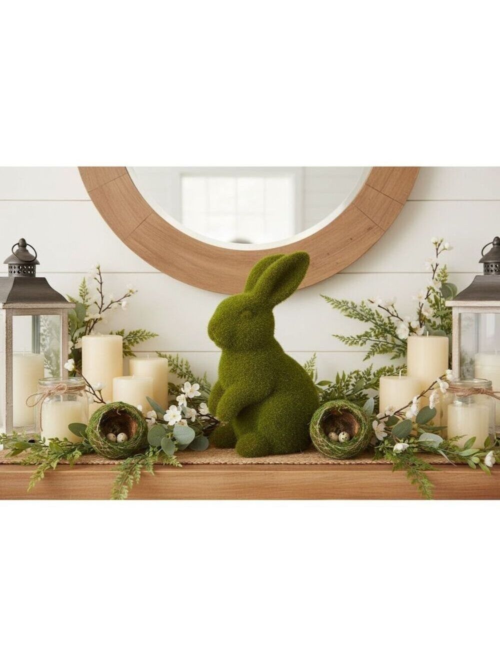 Moss Bunny Rabbit Figurine With Open Moss Balls Spring Easter Wreath Craft Suppl - Picture 2 of 13